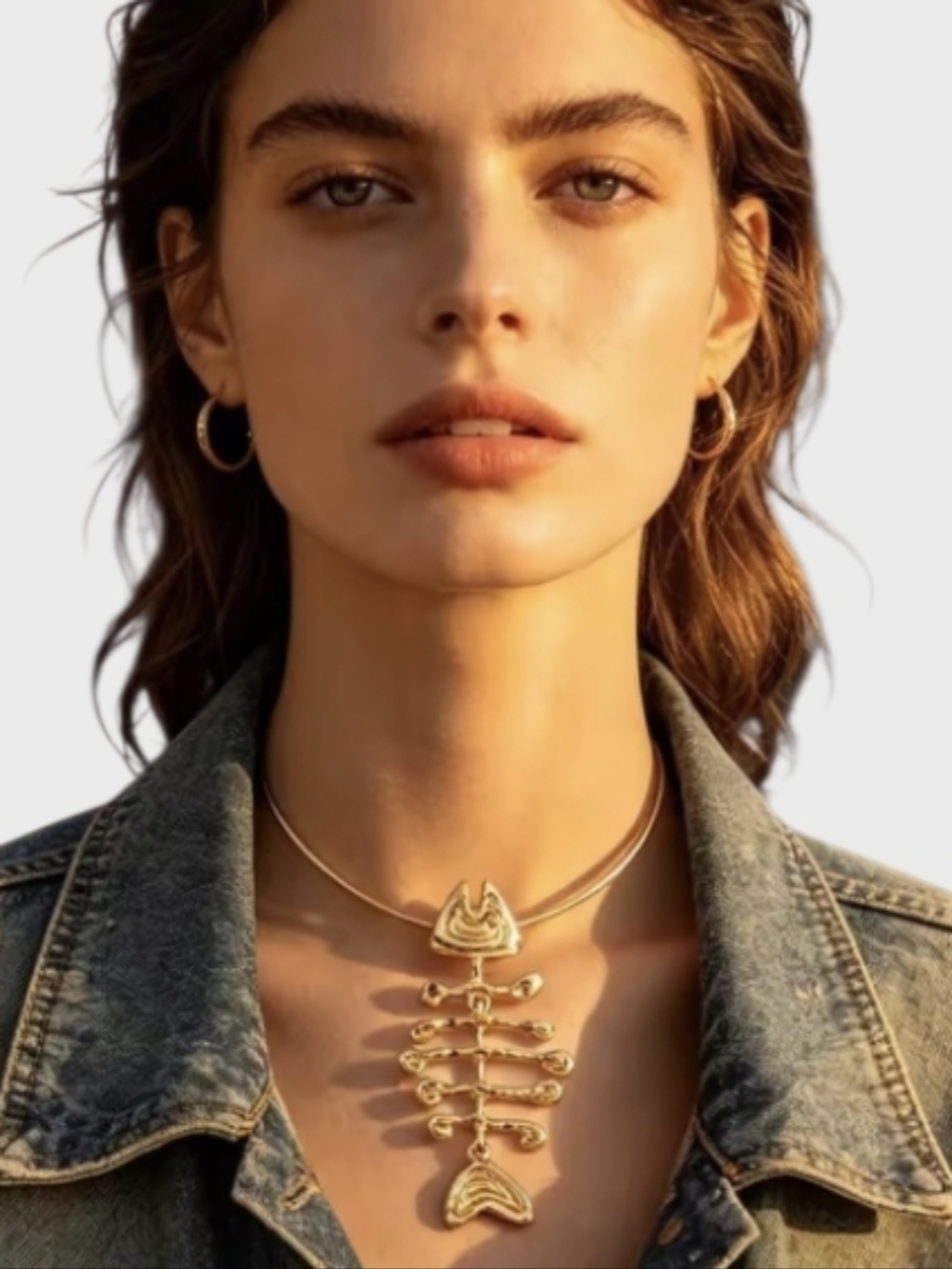 New! Gold Fishbone Statement Choker – Fish Pendant Necklace • NWOT